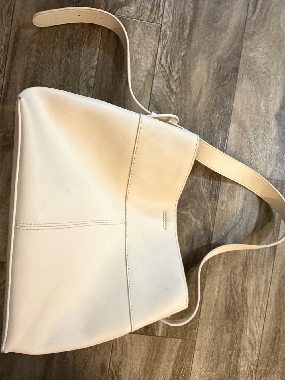 Cream Leather Shoulder Bag - Women's Everyday Tote